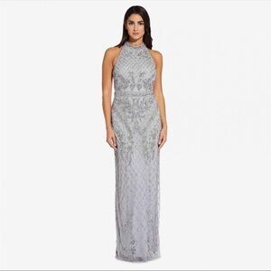 Adrianna Papell | Dresses | Adrianna Papell Beaded Mock Neck Column Dress  With Tback Halter | Poshmark